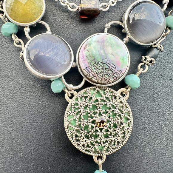 Moonstone Shell Abalone Turquoise Layered Necklace Set Jewelry Lot Festival - Picture 3 of 5